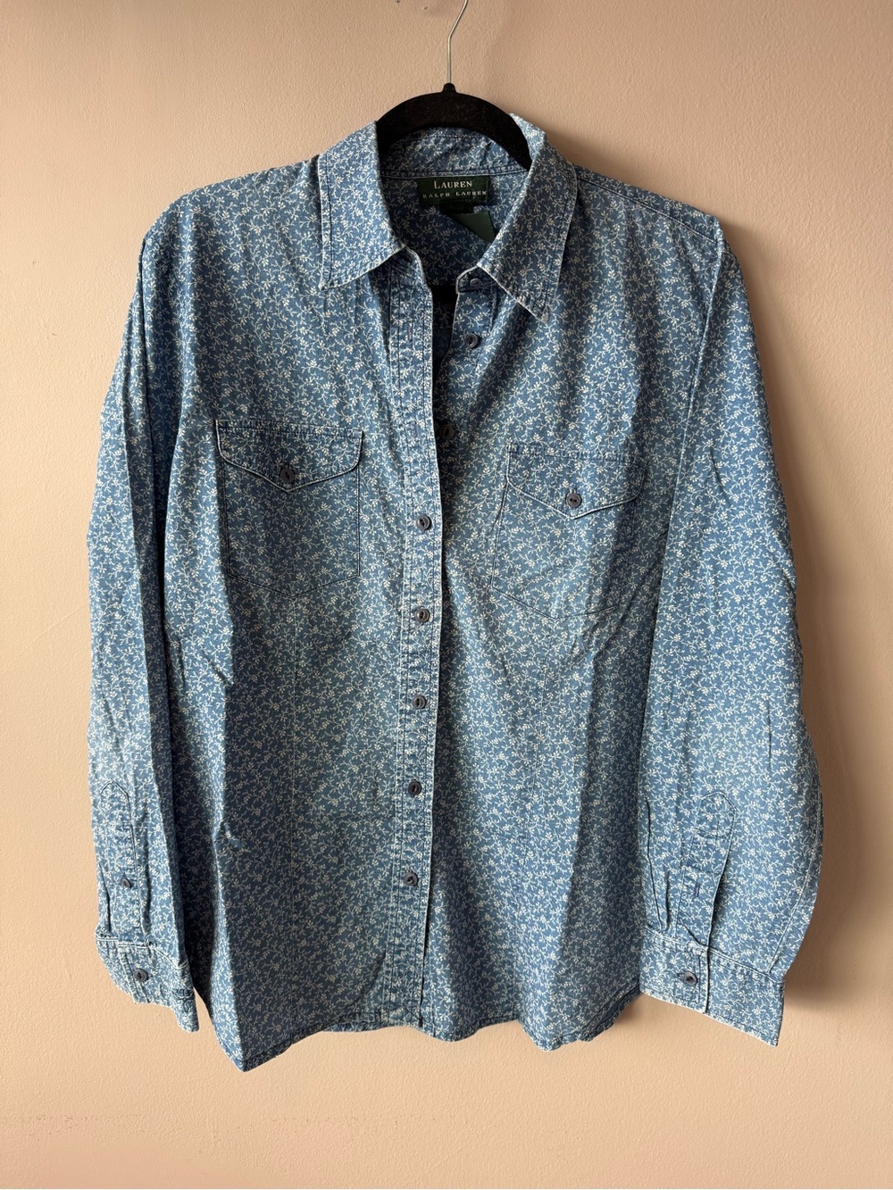 Lauren by Ralph Lauren Women’s Vintage Floral Pocket Cotton Button Blouse Large